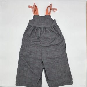 Open Edit Kids Girls Plaid Tie Strap Jumpsuit Wide Leg Size 5T Gray Pink